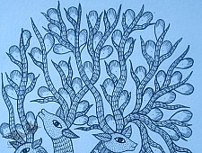 Gond Art | Hand Painted Gond Painting ( 11.5 x 15 inch ) - Blue Paper sheet