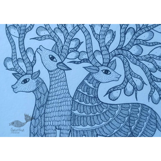 Buy Hand Painted Gond  Painting - Blue Paper sheet