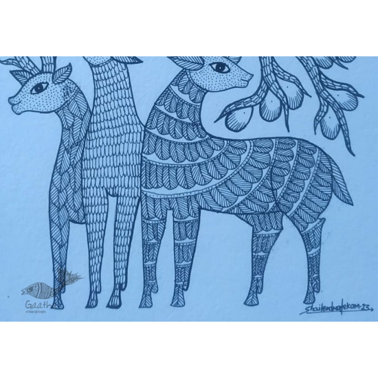 Buy Hand Painted Gond  Painting - Blue Paper sheet