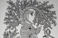 Gond Art | Hand Painted Gond Painting ( 11.5 x 15 inch ) - Elephant Black & White