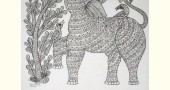 Buy Hand Painted Gond  Painting - Elephant Black & White