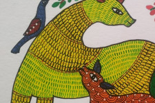 Gond Art | Hand Painted Gond Painting ( 11.5 x 15 inch ) - Deer Family