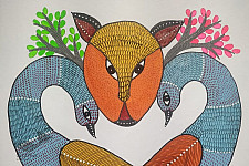 Gond Art | Hand Painted Gond Painting ( 11.5 x 15 inch ) - Two Peacocks