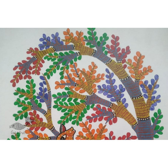 Buy Hand Painted Gond  Painting- Deer under the tree