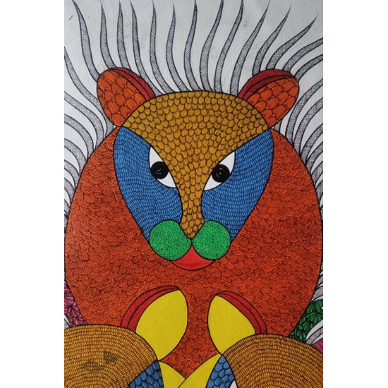 Buy Hand Painted Gond  Painting - Three Tigers