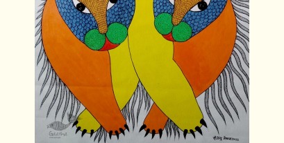 Gond Art | Hand Painted Gond Painting ( 2 x 3 Feet ) - Three Tigers