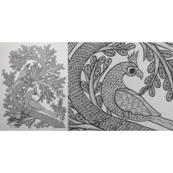 Gond Art | Hand Painted Gond Painting ( 11.5 x 15 inch ) - Black & White