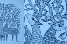 Gond Art | Hand Painted Gond Painting ( 11.5 x 15 inch ) - Blue Paper sheet