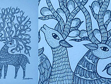 Gond Art | Hand Painted Gond Painting ( 11.5 x 15 inch ) - Blue Paper sheet