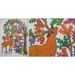 Gond Art | Hand Painted Gond Painting ( 11.5 x 15 inch ) - Deer under the tree