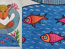 Gond Art | Hand Painted Gond Painting ( 11.5 x 15 inch ) - Two Peacocks