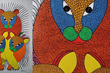 Gond Art | Hand Painted Gond Painting ( 2 x 3 Feet ) - Three Tigers