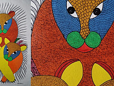 Gond Art | Hand Painted Gond Painting ( 2 x 3 Feet ) - Three Tigers