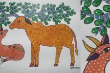 Gond Art ~ Hand Painted Gond Painting - Cow & Calf