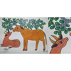 Gond Art ~ Hand Painted Gond Painting - Cow & Calf