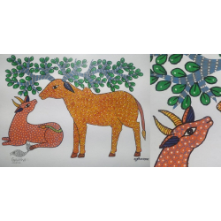 Gond Art ~ Hand Painted Gond Painting - Cow & Calf