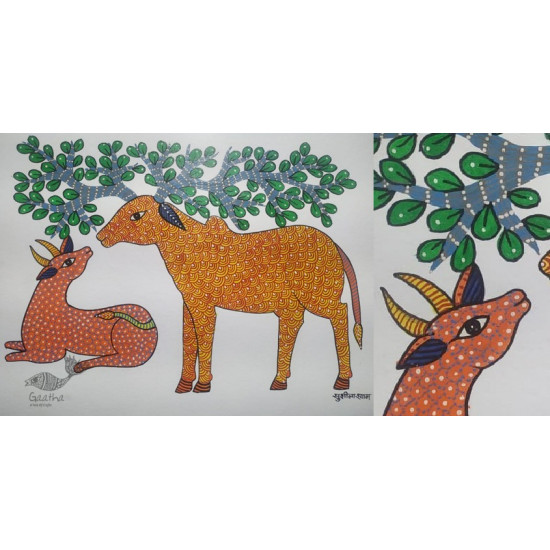 Gond Painting - indian art Cow & Calf