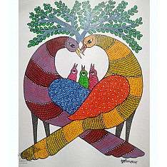 Gond Art ~ Hand Painted Gond Painting - Peacock 