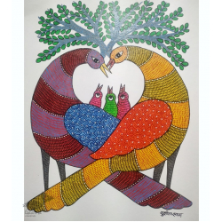 Gond Art ~ Hand Painted Gond Painting - Peacock 