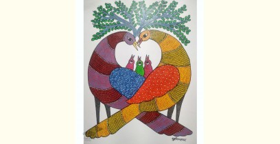 Gond Art ~ Hand Painted Gond Painting - Peacock 