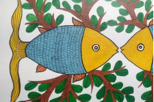 Gond Art ~ Hand Painted Gond Painting - Fishes 