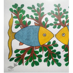 Gond Art ~ Hand Painted Gond Painting - Fishes 