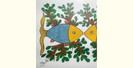 Gond Art ~ Hand Painted Gond Painting - Fishes 