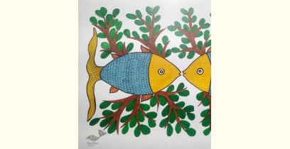 Gond Art ~ Hand Painted Gond Painting - Fishes 
