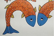 Gond Art ~ Hand Painted Gond Painting - Fish Pond