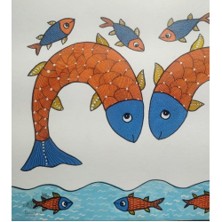 Gond Art ~ Hand Painted Gond Painting - Fish Pond