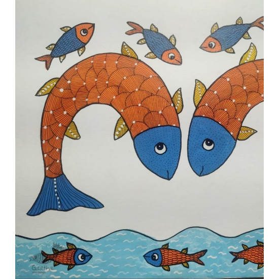 Gond Painting - indian art  Fish Pond