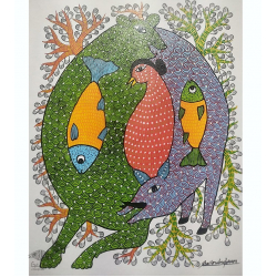 Gond Art ~ Hand Painted Gond Painting - Rat & Pig