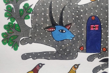 Gond Art ~ Hand Painted Gond Painting - Nandi & Shivling