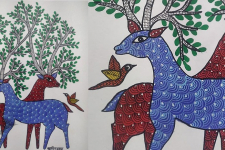 Gond Art ~ Hand Painted Gond Painting - Birds & Deer