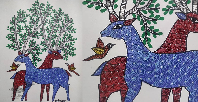 Gond Painting - indian art Birds & Deer