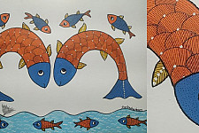 Gond Art ~ Hand Painted Gond Painting - Fish Pond
