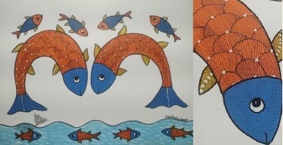 Gond Art ~ Hand Painted Gond Painting - Fish Pond