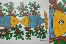 Gond Art ~ Hand Painted Gond Painting - Fishes 