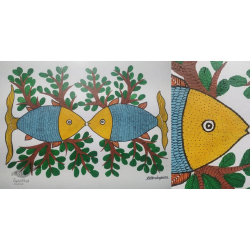 Gond Art ~ Hand Painted Gond Painting - Fishes 