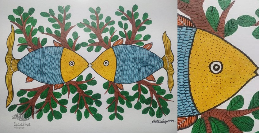 Gond Painting - indian art Fishes 