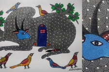 Gond Art ~ Hand Painted Gond Painting - Nandi & Shivling