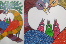 Gond Art ~ Hand Painted Gond Painting - Peacock 