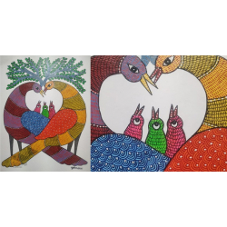 Gond Art ~ Hand Painted Gond Painting - Peacock 