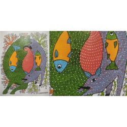 Gond Art ~ Hand Painted Gond Painting - Rat & Pig