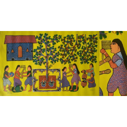 Gond Art ~ Hand Painted Gond Painting - Village Life