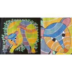 Gond Art ~ Hand Painted Gond Painting - Wild Cat