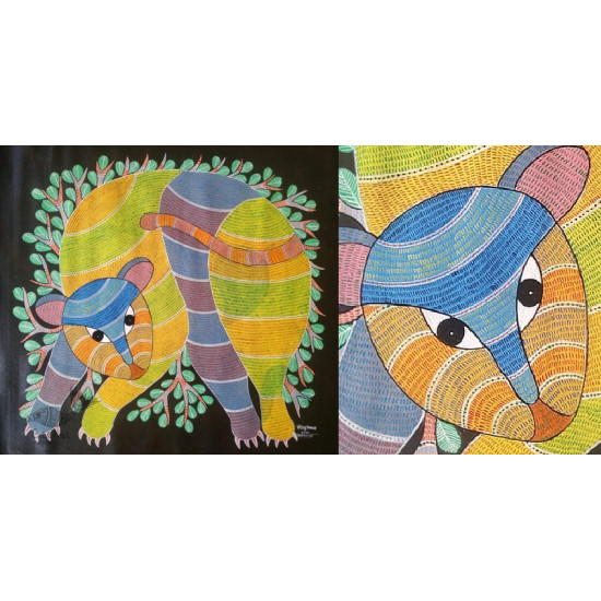 Gond Painting - indian art Wild Cat