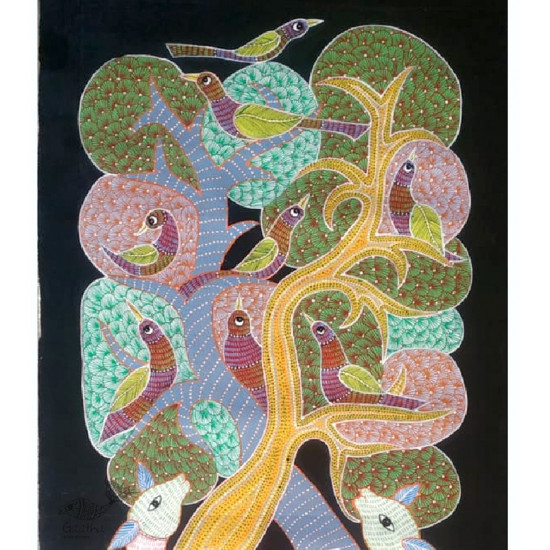 Gond Painting - indian art Peahen & Peacock