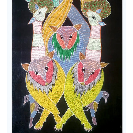 Gond Painting - indian art Peahen & Peacock