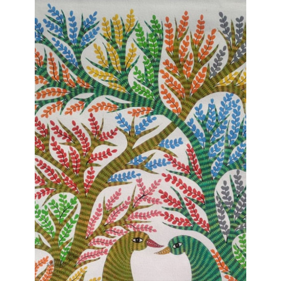 Gond Painting - indian art Peahen & Peacock